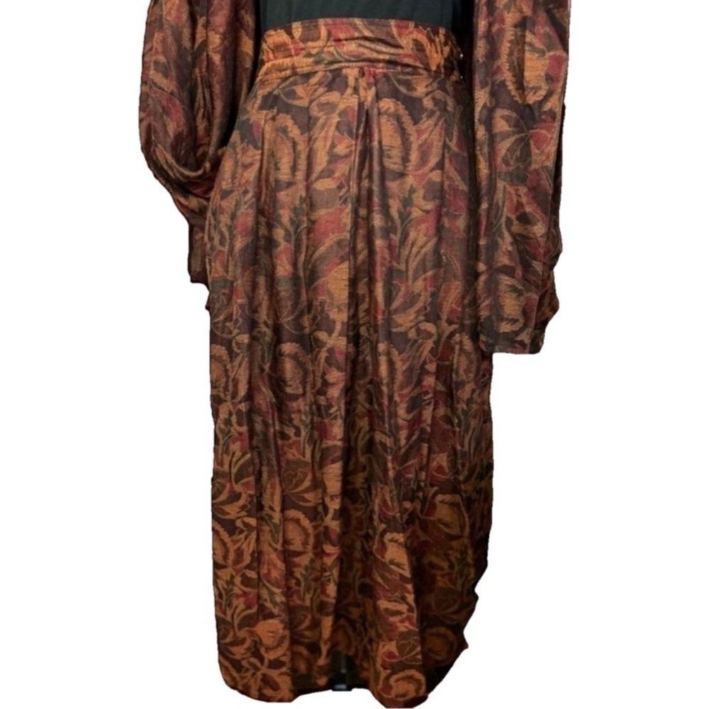 CHRISTIAN DIOR VINTAGE 1980s womens wool blend paisley ochre pleated midi skirt